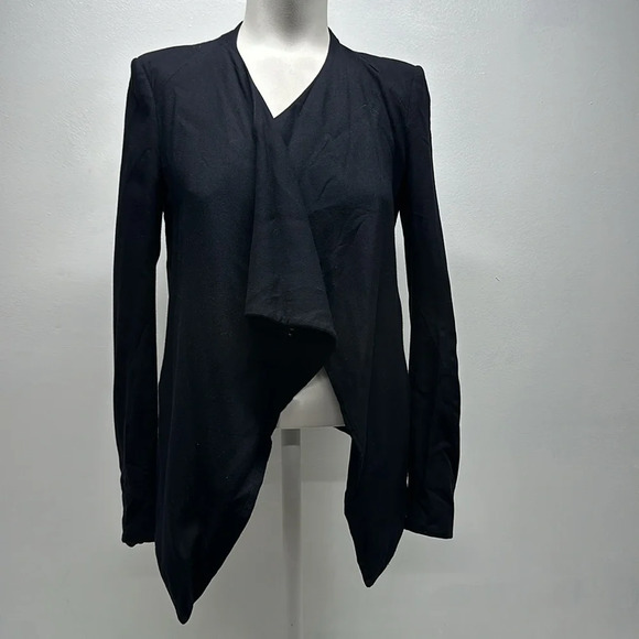 Helmut Lang Blazer Jacket Flash Drape Waterfall Shoulder Pads Navy Black Size 2 - Picture 5 of 10